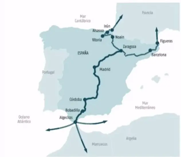 Mapa Autopista Ferroviaria Algeciras-Zaragoza