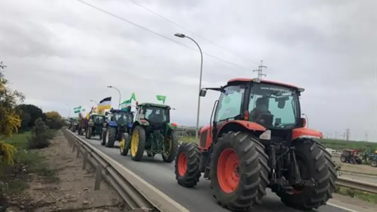 Tractores durante una movilizaci&oacute;n.
