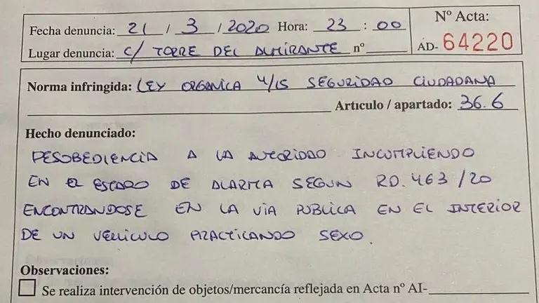 Acta de la denuncia.