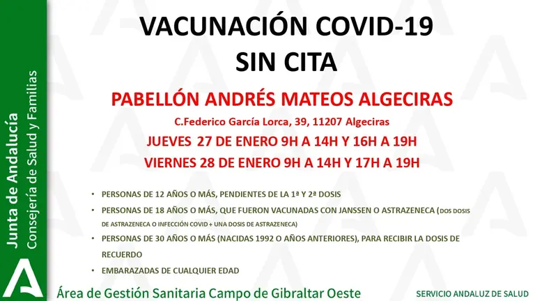 Cartel vacunas sin cita Algeciras